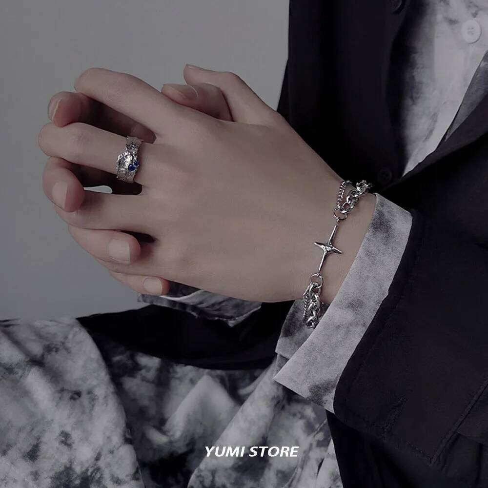 Titanium Steel Star Cross For Men Women Trendy Hip Hop Double-Layer Charm Bracelet Unisex Jewelry Punk Accessories Z260313