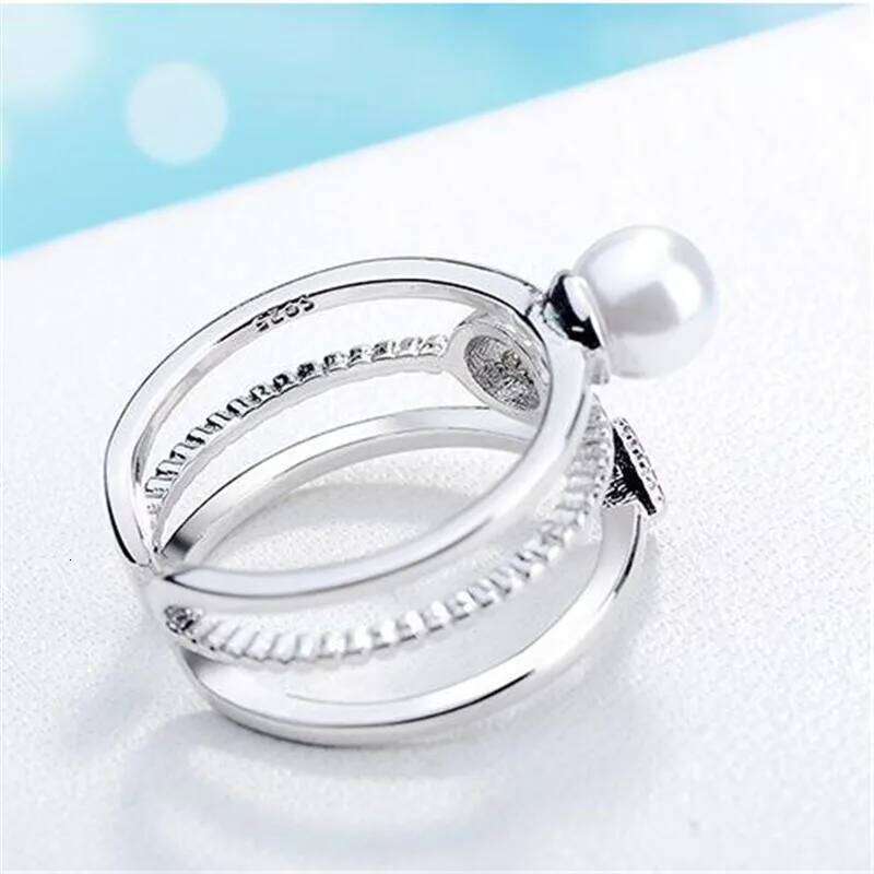 925 Sterling Silver For Women Trendy Multi-layer Pearl Mosaic Cz Zirconia Resizable Rings Bague Femme S-r217 H260312