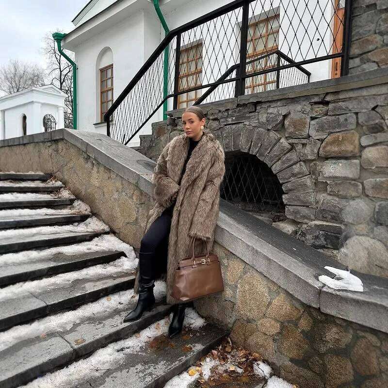 Long Coats Women Faux Fur Streetwear Thick Warm Coat Turn Down Collar Y2k Outerwear Jackets Open Stitch Autumn Winter Spring Z260313