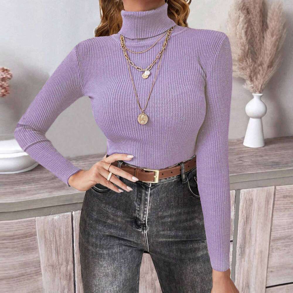 Solid Color Knitted High Necked Pullover Sweater Winter Women'S Warm Base Shirt Tight-Fitting Top Z260313