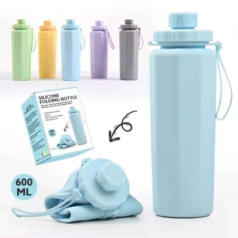 600ML Collapsible Bottle Silicone Foldable Water Cup Outdoor Sports Leakproof Reusable Kettle for Travel Camping Yoga Z260314