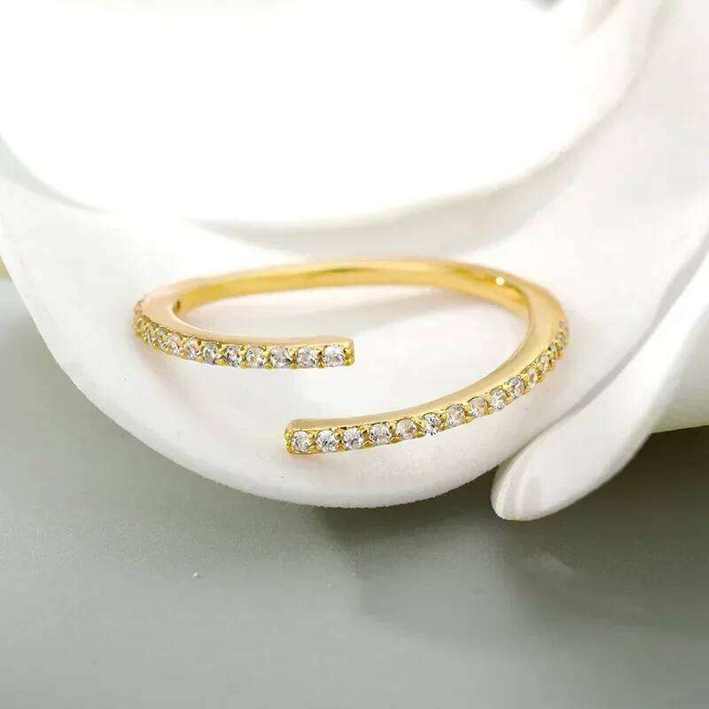 Exquisite Stainless Steel Line Double Layer Couple Opening Rings for Women Men Classic High Quality Gold Color Zircon Jewelry H260312