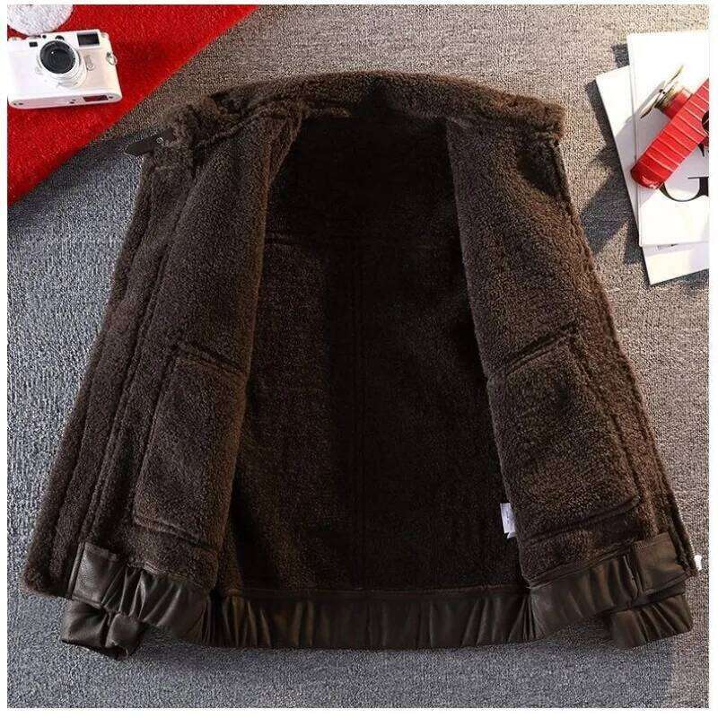 Men's Fleece Thickened Winter Light Luxury High-end Motorcycle New Faux Fur One-piece Leather Jacket Men Z260313