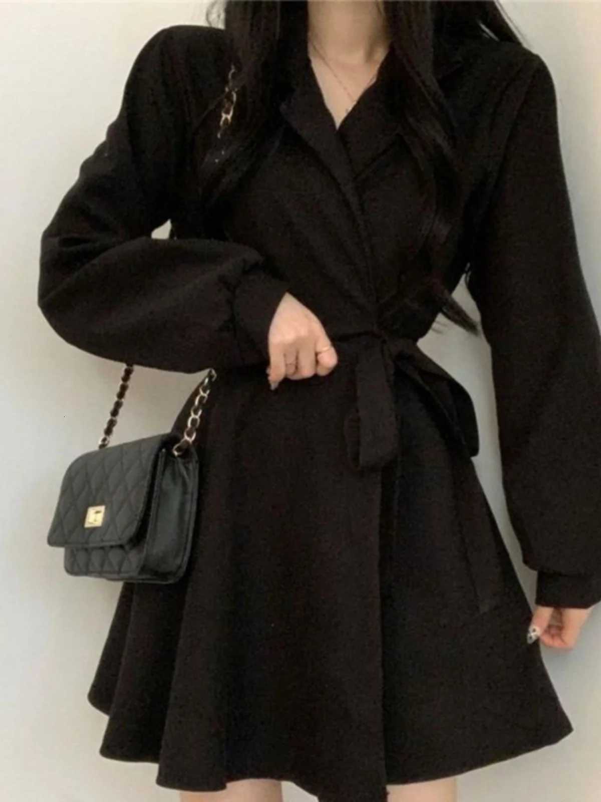 Bla Slimming Waist Gown Womens Faionable irt Dr Long Sve Autumn New Arrival A-Line Skirt V-Ne Casual SleT260314