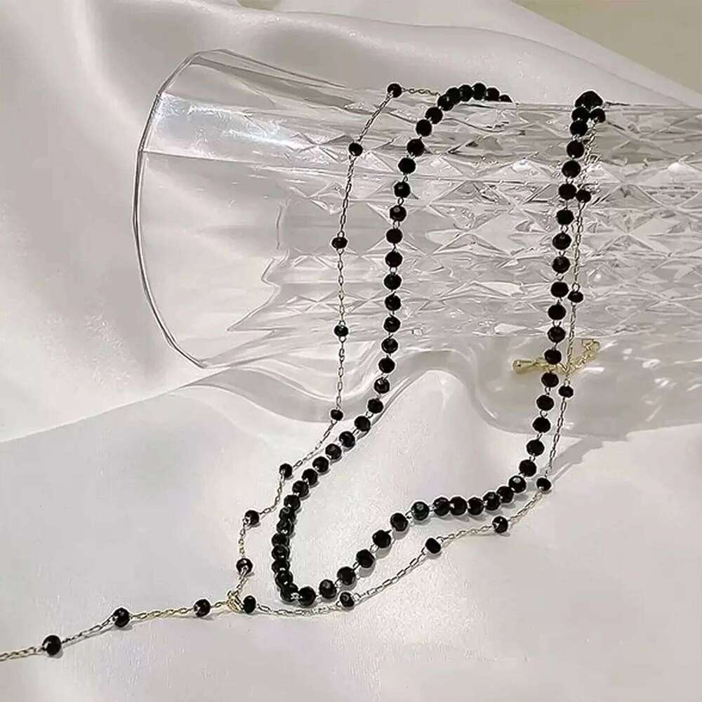 Double Layer Black Crystal Design Necklace Clavicle Chain for Women Lady Banquet Wedding Dresses Skirts H260312