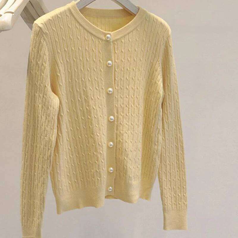 Elegant Long Sleeve Knitwear Tops Women Autumn Winter Single Breasted Sweater O Neck Thick Warm Knitted Cardigan Female Z260313