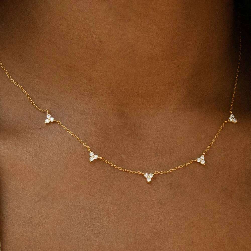 New Stainless Steel Zircon Necklaces for Women 18K Gold Plated Collar Chain Necklace Wedding Jewelry Gift H260312