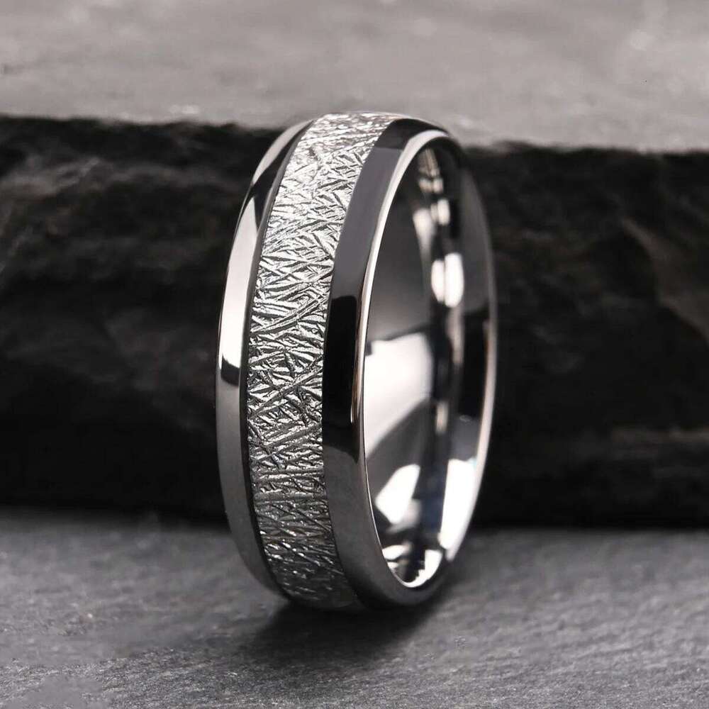 8mm classic simple inlaid silvery mist pattern tungsten steel ring, comfort fit male and female couple jewelry accessories H260312