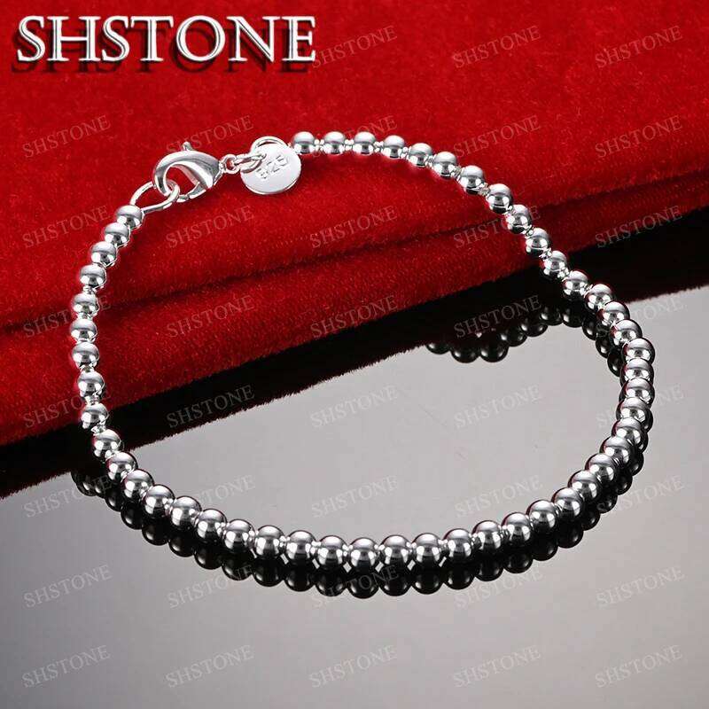 SHSTONE 18K Gold 4mm Beads Chain Bracelets For Woman Fashion Classics Jewelry Lady Party Engagement Wedding Birthday Fine Gifts Z260313