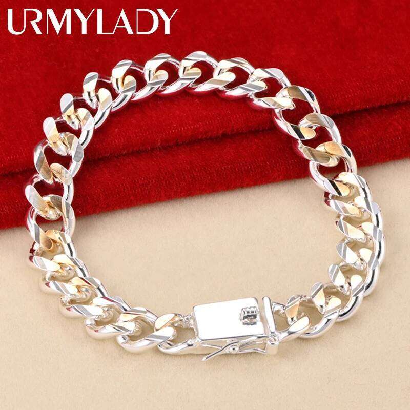 URMYLADY 925 Sterling Silver Gold 10mm Side Chain Bracelet For Men Women Wedding Party Fashion Exquisite Jewelry Z260313