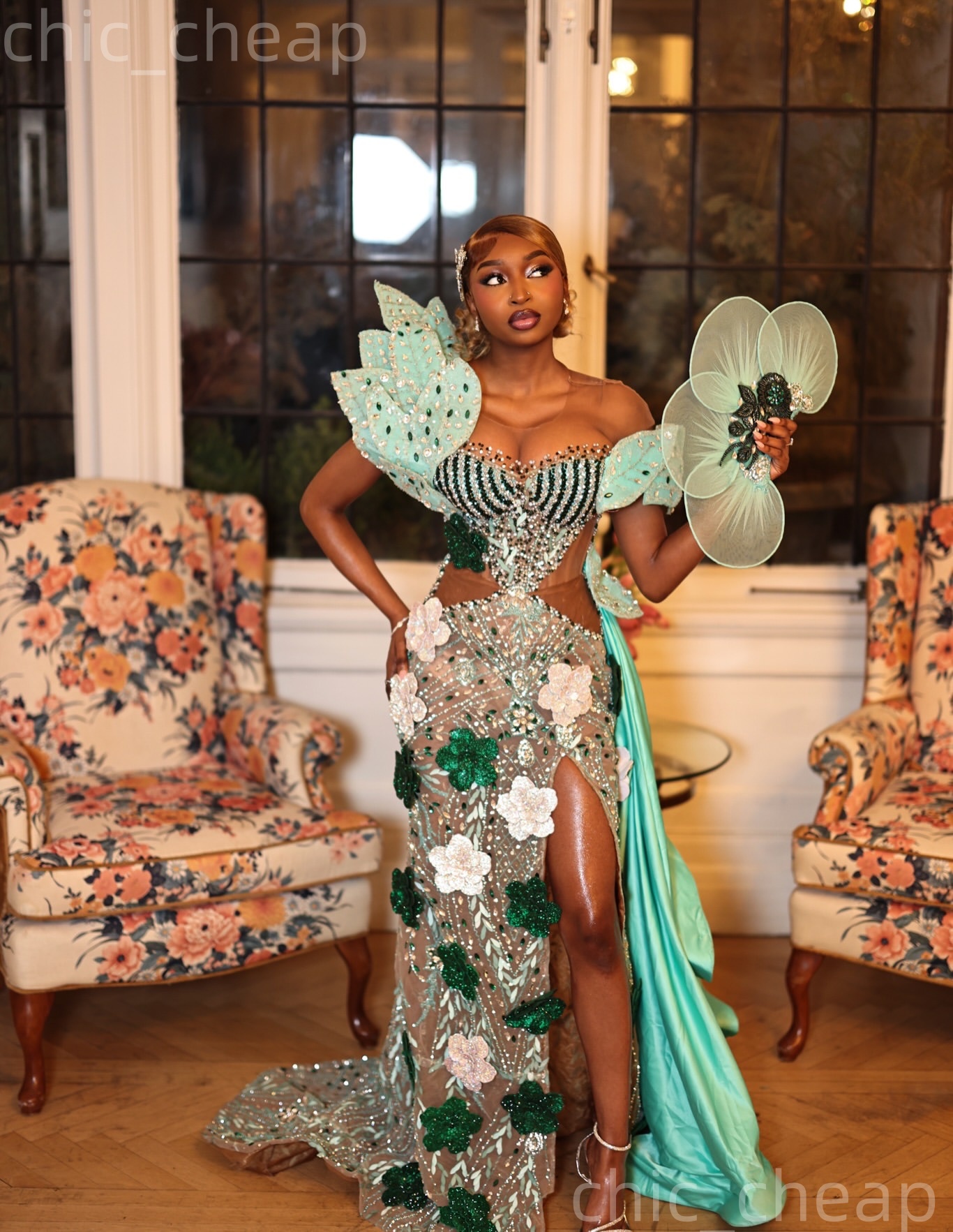 2K26 Mint Prom Dress 2026 Mermaid Prom Dress Illusion Flowers Crystals Sheer Neck Evening Dresses Birthday Party Formal Receiption Gowns Dresses ZJ085