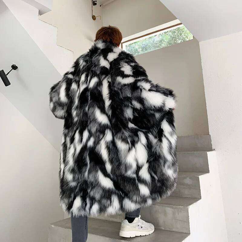 Winter Hip Hop Fur Long Hooded Jacket Men Korean Fashion Warm Thicken Trench Coat Street Casual Overcoat Z260313