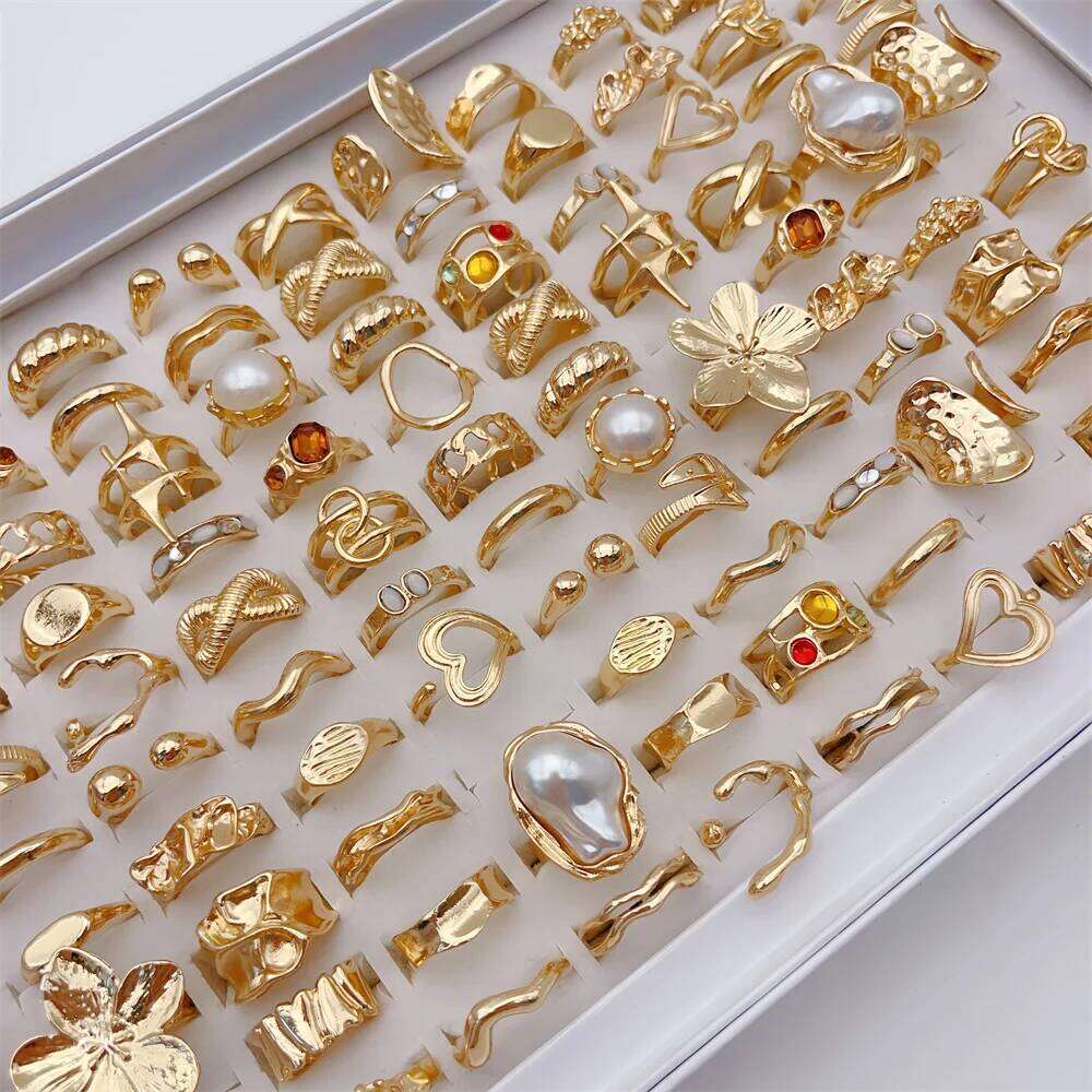 20Pieces Fashion Elegant Flowers Geometric Irregular Line Open Ring Set For Women Mix Style Trendy Jewelry Party Gifts H260312