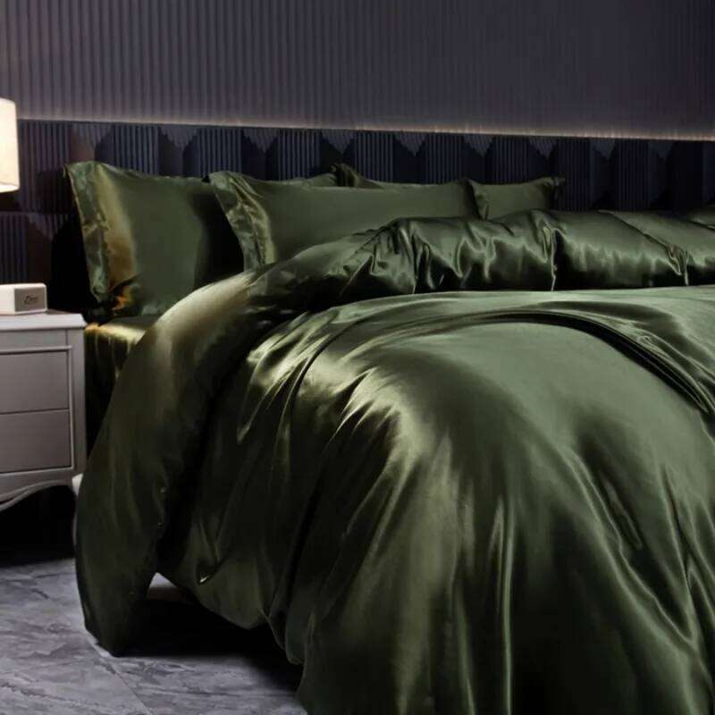 2025 New Solid Color Light Soft Home High end Smooth Ice Silk Bed Sheet Four Piece Set H260312 - view 3