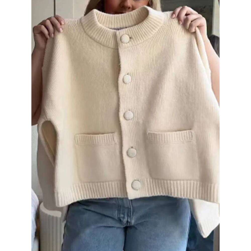 Casual Solid Knitted Cardigan Women O-neck Long Sleeve Single-breasted Pocket Sweater 2025 Autumn Lady Daily Knitwear Z260313