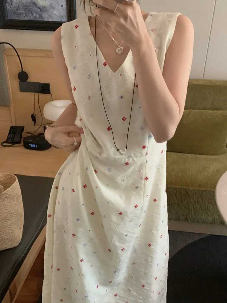 Stunning Floral V-ne Vest Dr Womens Summer Faion Tea Break Long Skirt Ele Sle Commute Single Piece No SveT260314