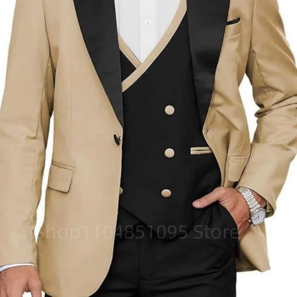 Blue 3 Piece Mens Wedding Suits Casual Groomsmen Bridegroom Tuxedo Blazer Jacket Vest Pants Set for Homme M260313