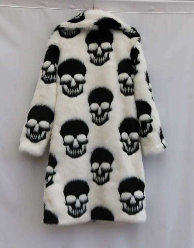 2025 Winter Warm Skulls Pattern Imitation Mink Man Woman Suit Collar Hip Hop Punk Faux Fur Coat Long Jacket Z260313