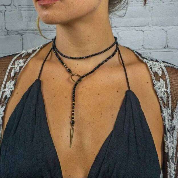 Black Bead Necklace Women'S Bold Long Boho Statement Stacked Layered Chain Choker Gothic Punk Festival Jewelry Gift For Her H260312