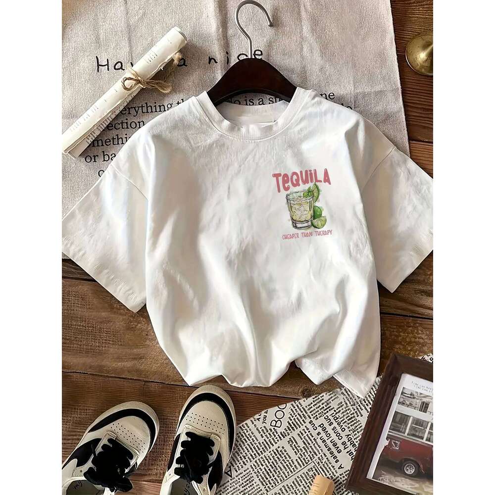 Women'S Casual Crew Neck T-Shirt with Tequila & Lemon Prin Summer Short Sleeved Harajuku Streetwear Tops Tees Aesthetic Clothes Z260314