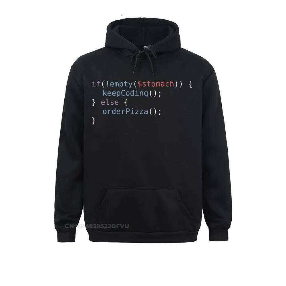 Hungry Coder Sweater For Men Pure Cotton Vintage Hoodie Programming Programmer Pizza Monkey Code Oversized Z260314