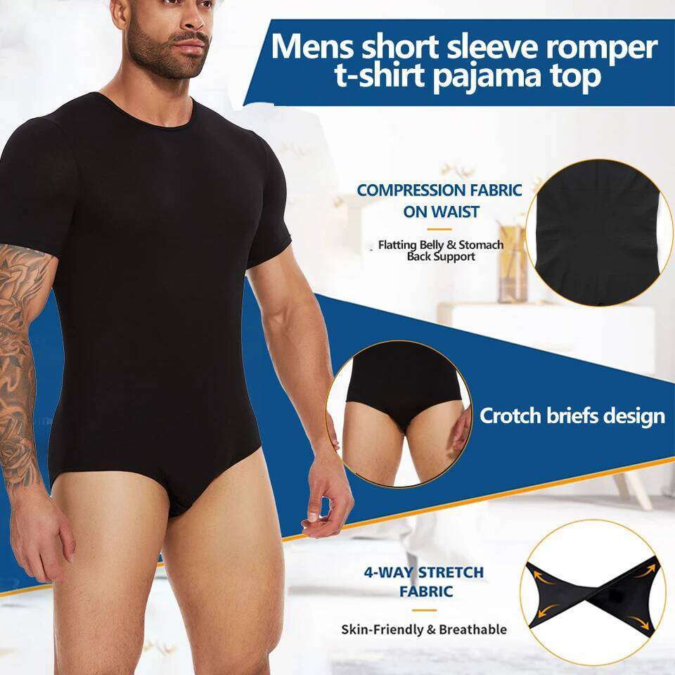 Mens Short Sleeve Full Body Shaper Bodysuit Tummy Control Romper Pajamas Waist Slimming Shapewear Underwear Undershirts 26Y0313