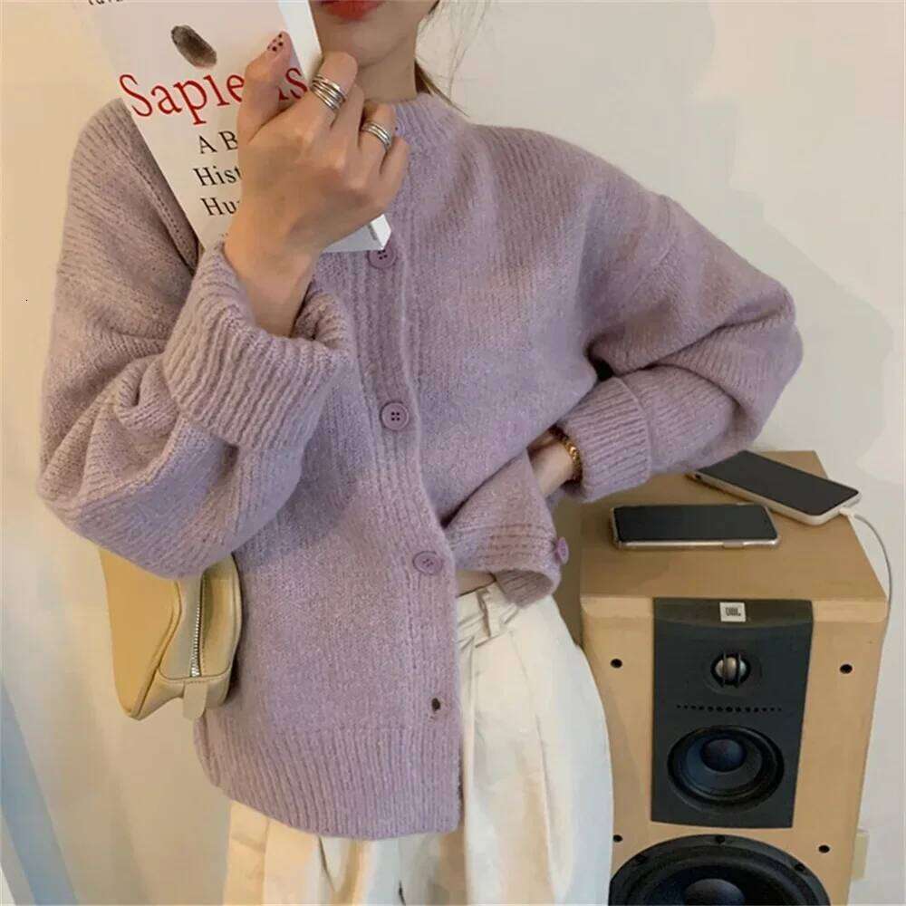 Korean Sweet O-neck Cardigan Women Autumn Winter Single Breasted Long Sleeve Warm Outwear Vintage Knitted Sweater Z260313