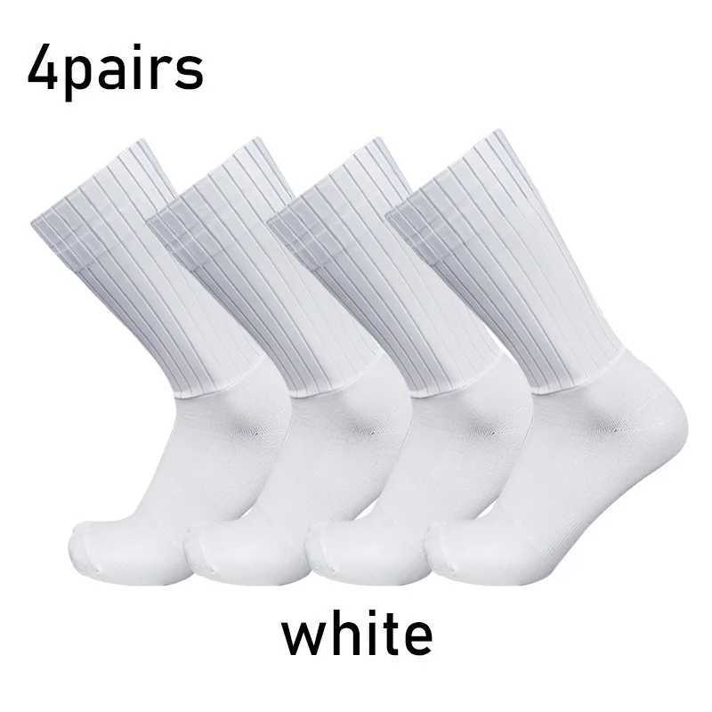 2024 New Aero Pure Color Cycling 4pairs/set Sports Socks Silicone Non-slip Pro Racing Bicycle Socks Summer Cool Calcetines D260313