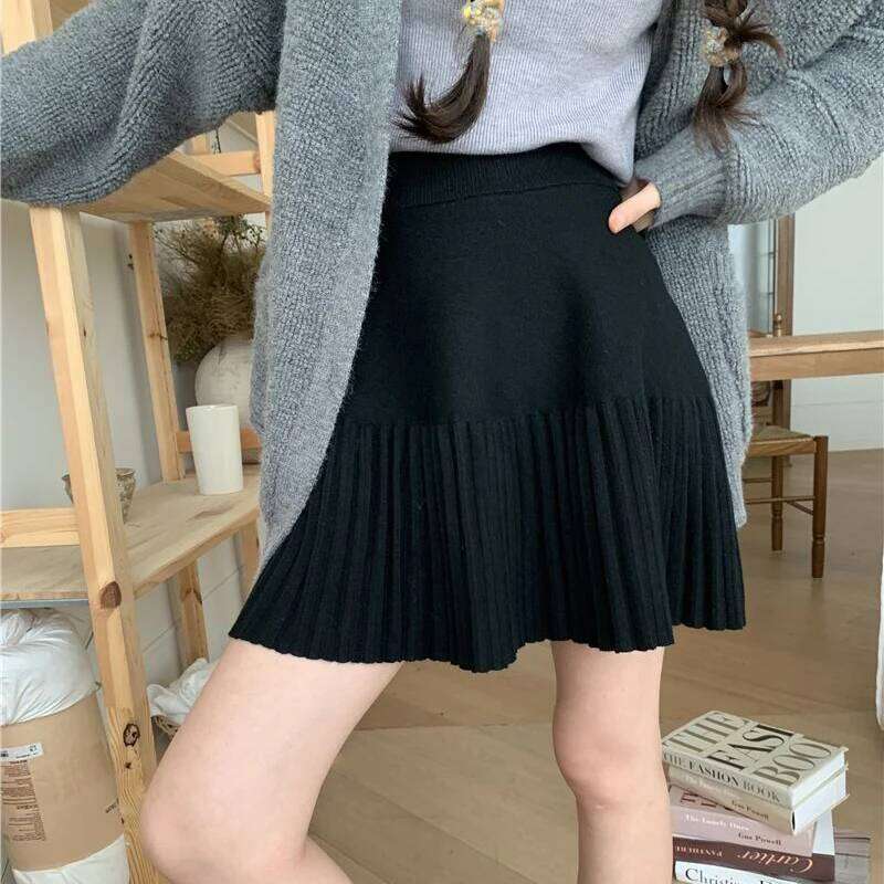 Autumn Pleated Women Mini Korean Sweet Knitted Slim Female Skirts New Preppy Style Elastic Waist Ladies Casual Skirt InsI Z260314