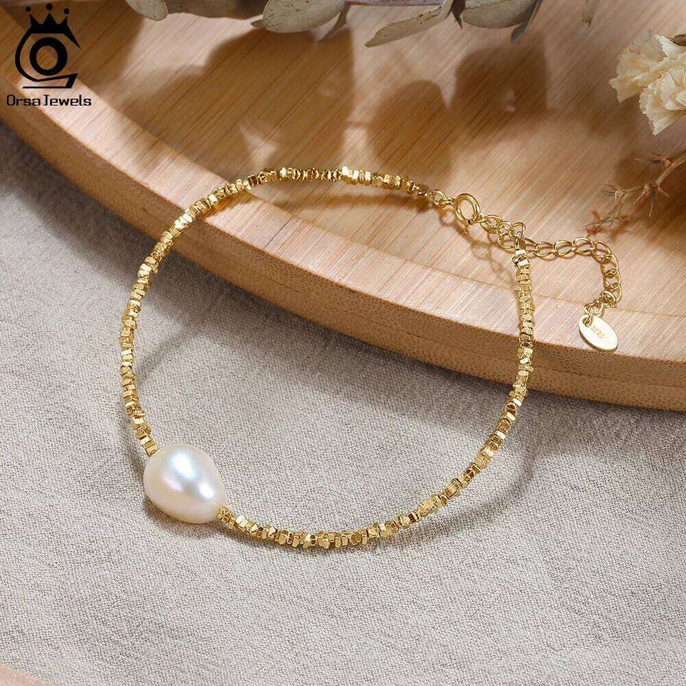 ORSA JEWELS 14K Gold 925 Sterling Silver Nugget Chain Bracelet with Exquisite 11mm Freshwater Pearl for Women Jewelry GPB19 Z260313