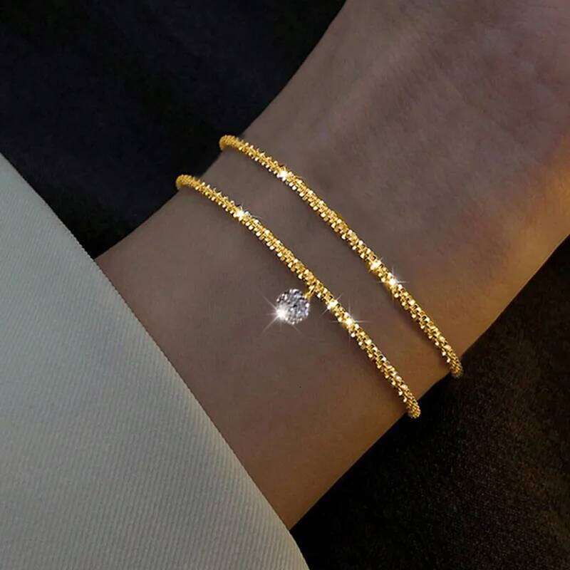 New Sparkling Golden Silver Color Bracelet Two-Piece Set Women's Fashion Trendy Daily Accessories Party Jewelry Birthday Gifts Z260313
