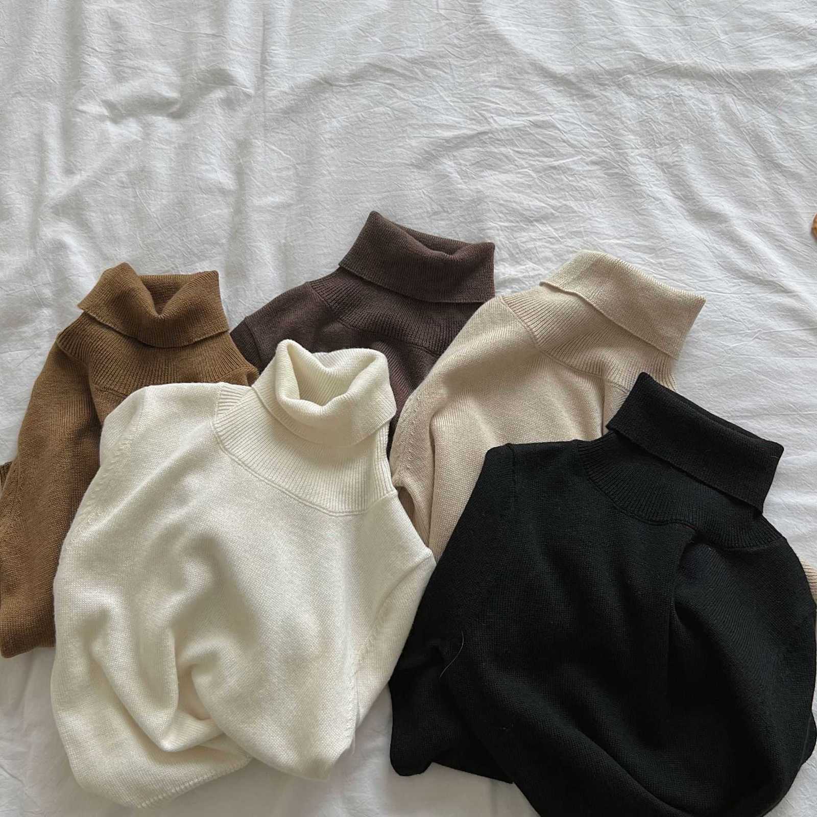 Women's Knits & Tees Autumn Winter New Children's Wool Sweater Korean Style Boys and Girls Sweater Solid Color High Collar Base Versatile So