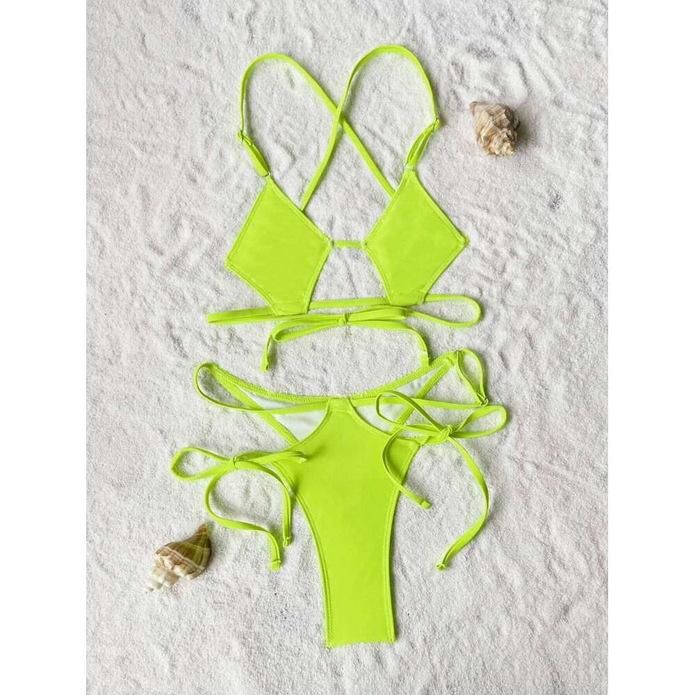 sexy bandage halter bikinis two pieces green tie high waist swimsuit Swimwear Biquini conjunto de bikini tankini Y260303