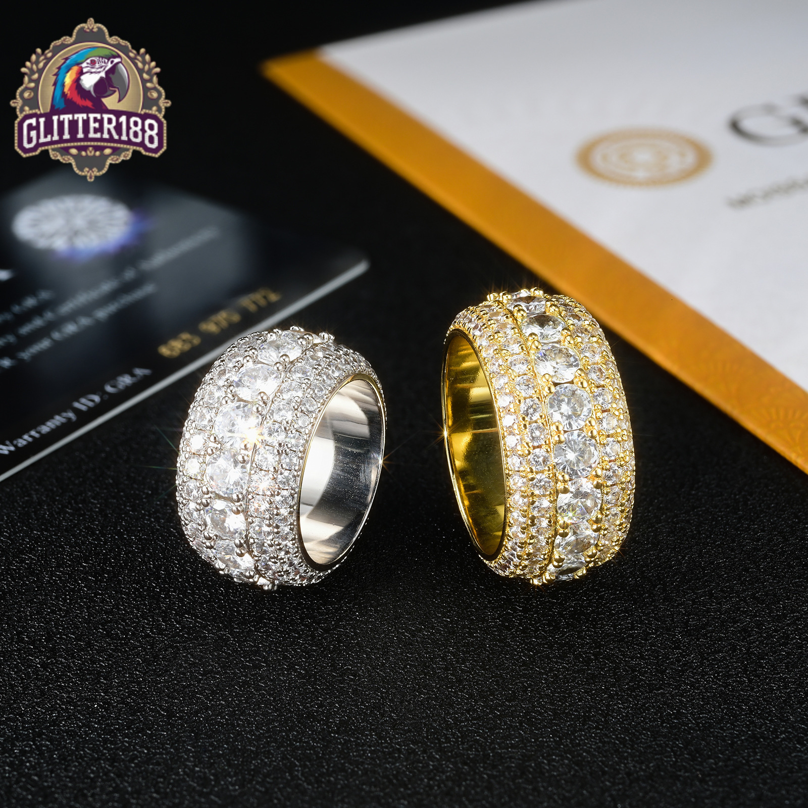 Wholesale Fashion Hip Hop Party Jewelry Rings 925 Silver Iced 5 Layered Moissanite Diamond Band Ring for Men Women