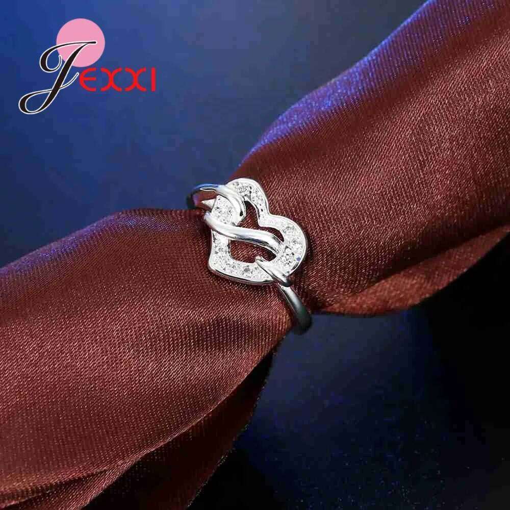 Nice Band For Girlfriend One Heart With Spiral 925 Sterling Silver Rings Setting White Crystals Women Party H260312