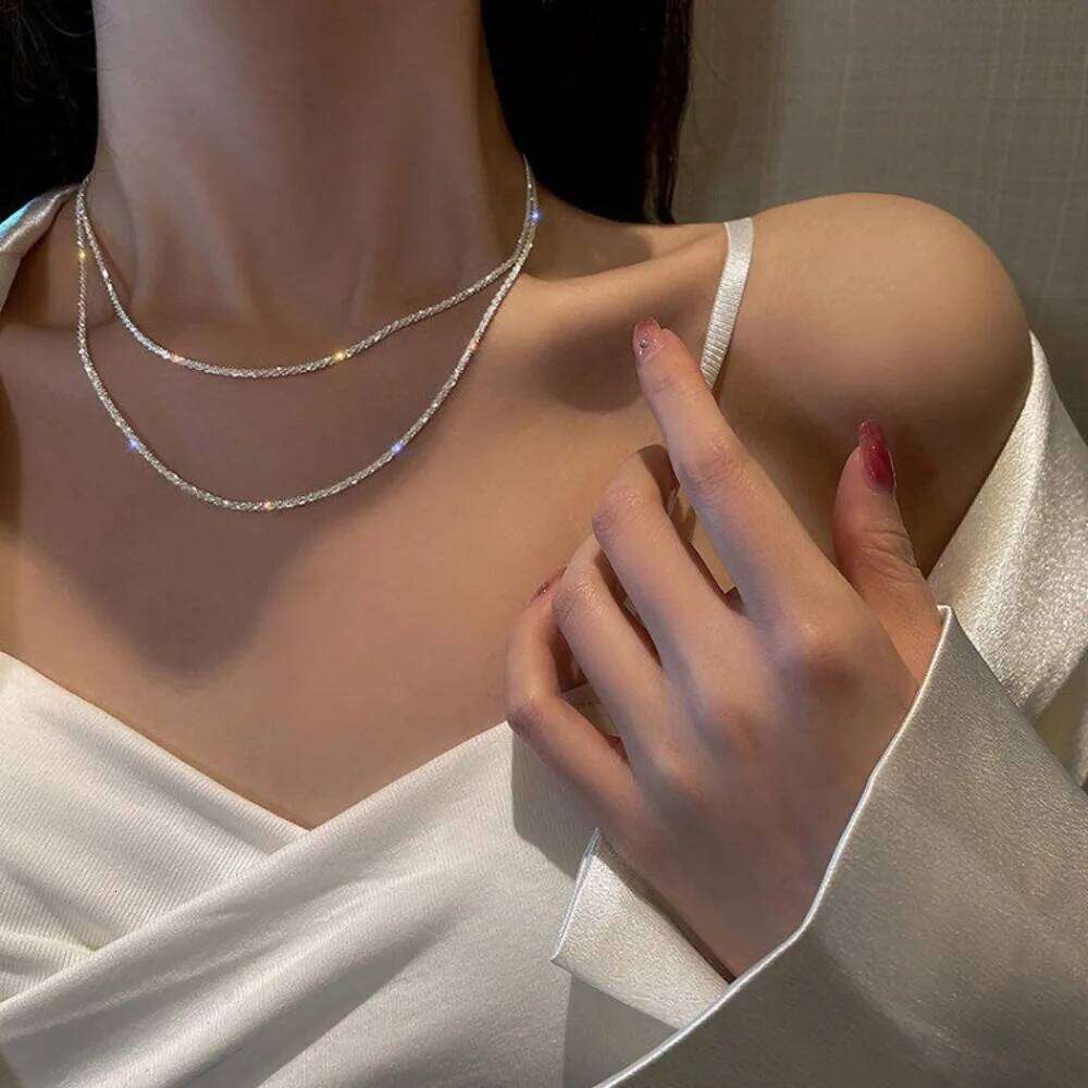 Silver Color Sparkling Necklace for Women Trendy Clavicle Chain Choker Girls Korean Wedding Party Jewelry Accessories Gifts H260312