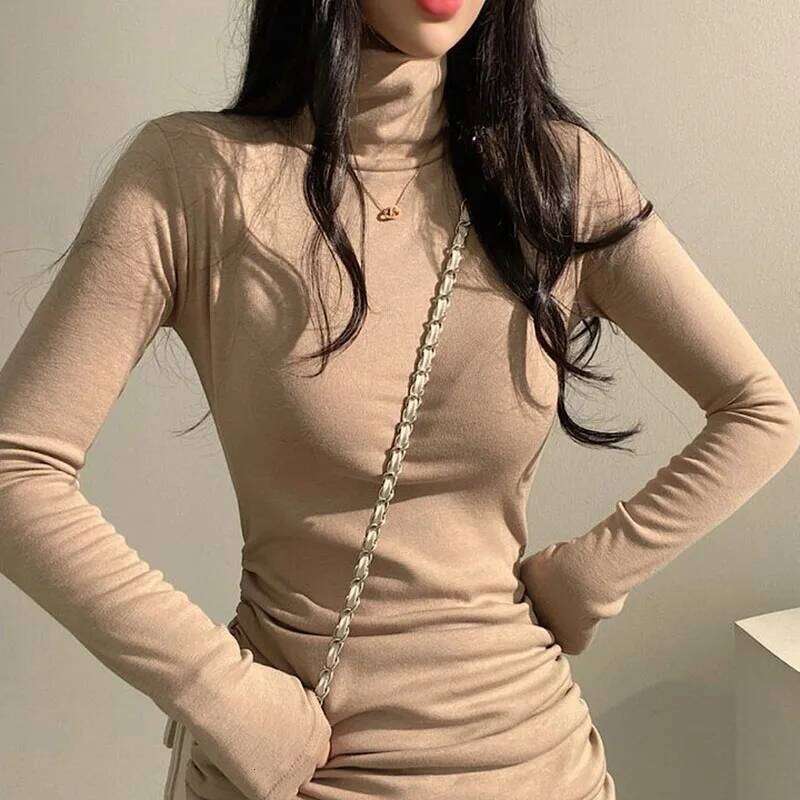 Sexy High Waist Bandage for Women Thicken Slim Elastic Turtleneck Dress Woman Solid Color Long Sleeve Inner Wear Dresses Z260314