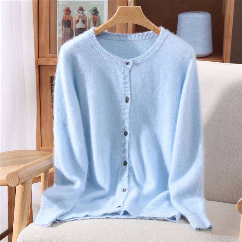 New Women 100% Mink Cashmere O-Neck Buttons Cardigan Autumn Winter Soft Warm Cable Kint Sweater Casual Long Sleeve Tops Z260313