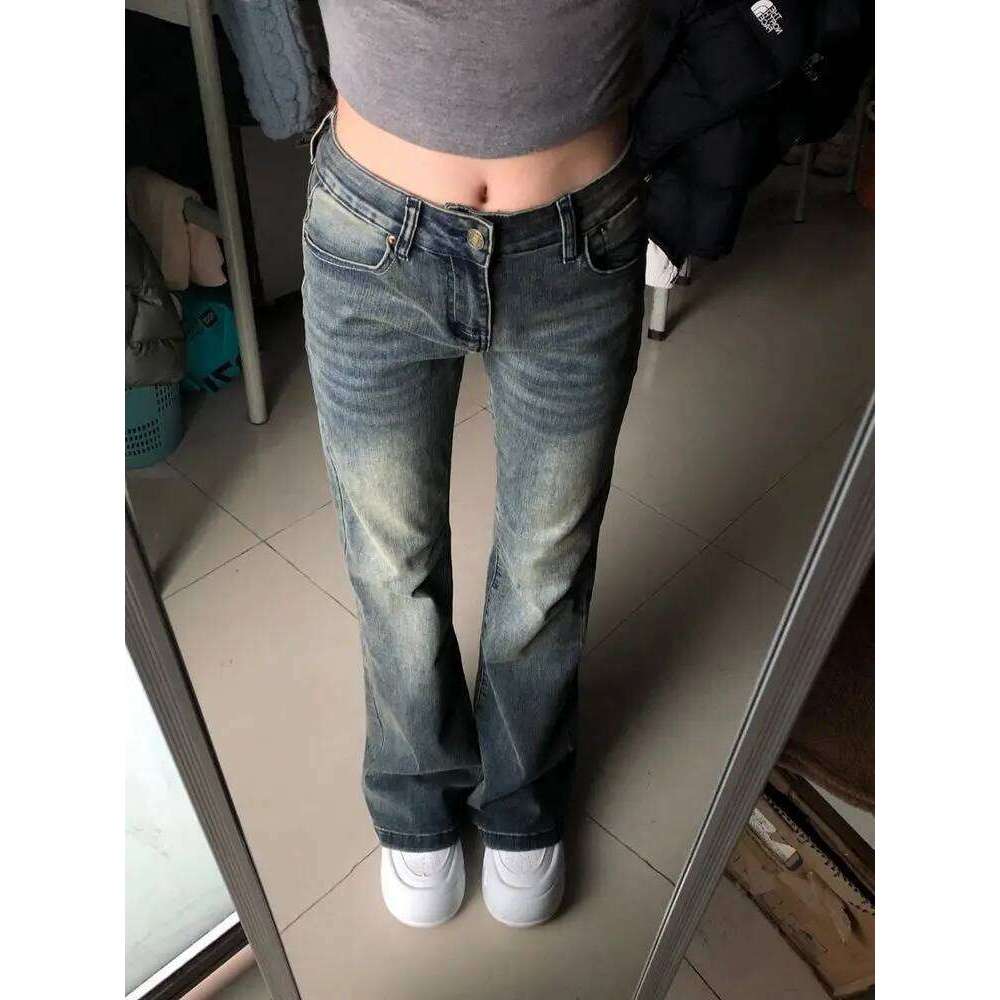 American Retro Women's Jeans Spring Autumn Spicy Girl Street High Waist Slim Wide Leg Floor Length Horseshoe Pants Z260313