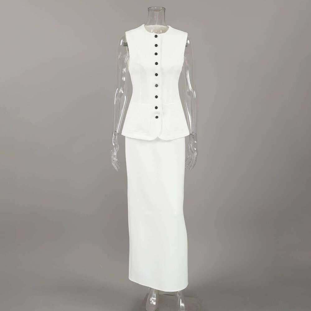 Spring Old Money Style Vest Suit Cross Border Fashion White Top And Long Skirt Two Piece Set Designer Women S Clothing MAKOUFEI