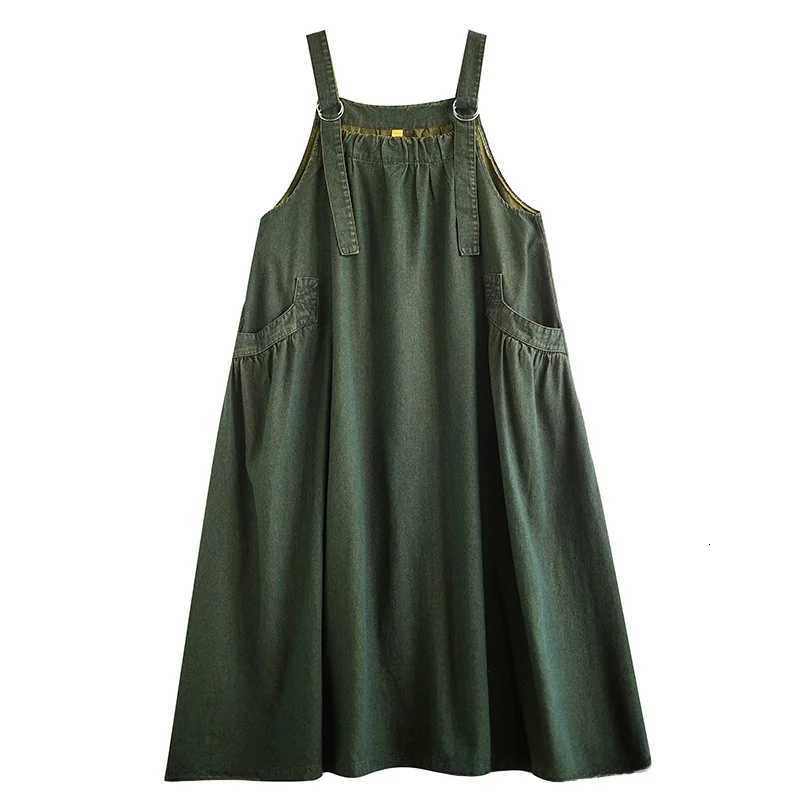 Retro Crtsmanip Loose Fit Slimming Denim Overalls Long Skirt Dr Spring Summer Autumn Winter A-Line Straight Cut GownT260314