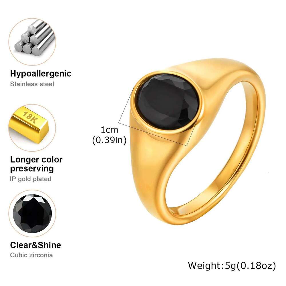 Vnox Minimalist Round Zircon Inlaid Rings For Women Men Stainless Steel Gold Color Elliptical Stone Ring Jewelry Never Lose H260312