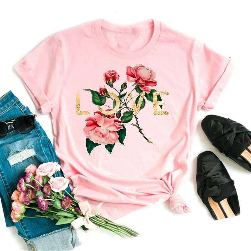 New Gold Letter Love Print T Shirt Female Short Sleeve Tops 90s Girls Black T-shirt Women Casual Tee Shirts Z260314