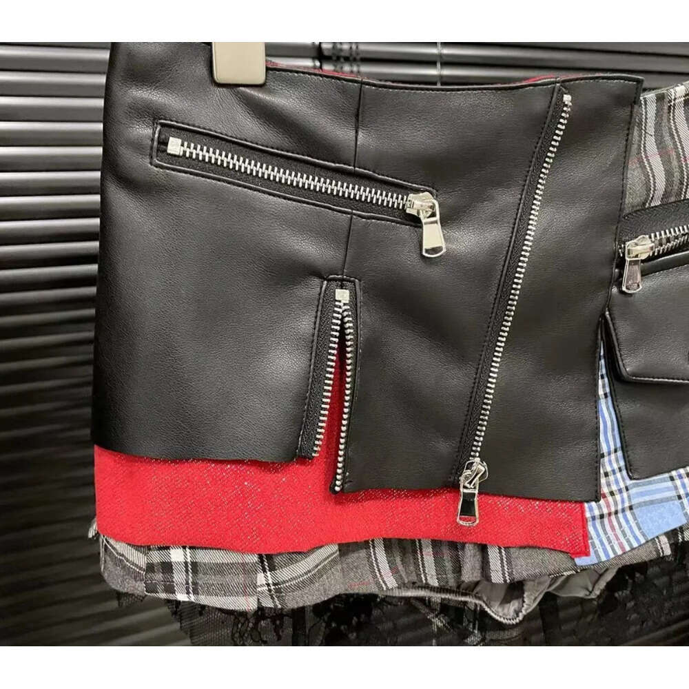 FLARORA Fashion Y2k Patchwork Plaid Design Skirts Woman High Waist Zip Pocket Mini Pleated Skirt Trendy Female Street Bottoms Z260314