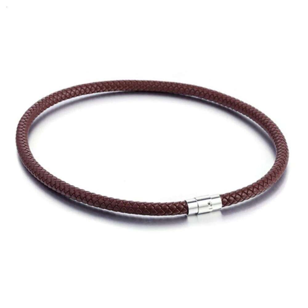 4mm/6mm/7mm Stainless Steel Magnetic Clasp Rope Necklace For Men Women Punk Simple Brown Black Leather Choker Jewelry H260312