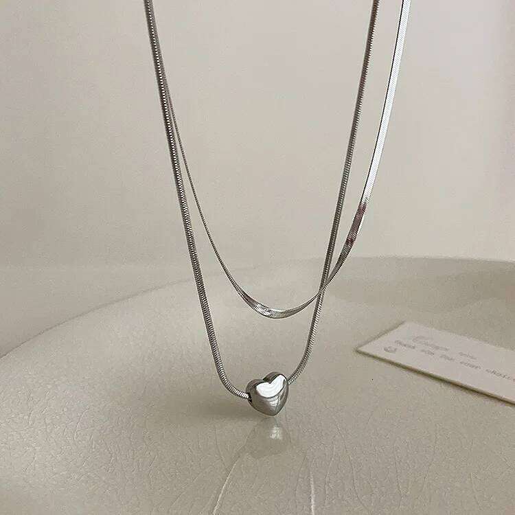 Double Layered Heart Pendant Simple Neck Chain Y2k Jewelry Choker Gothic Necklace for Women H260312
