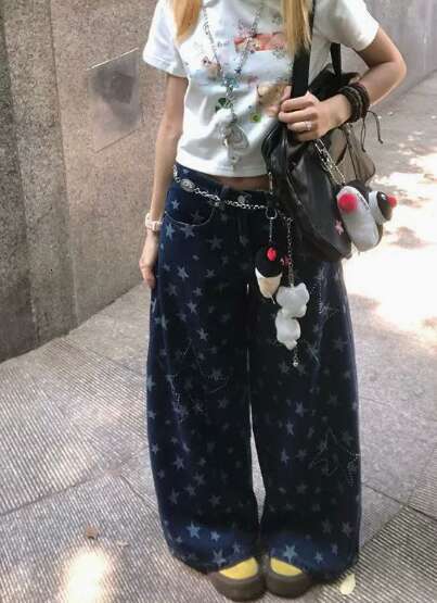 2025 Autumn Winter Women's Denim Pants Blue Y2K Star Jean Harajuku American Vintage Cowboy Japanese Wide Fit Baggy Jeans New In Z260313