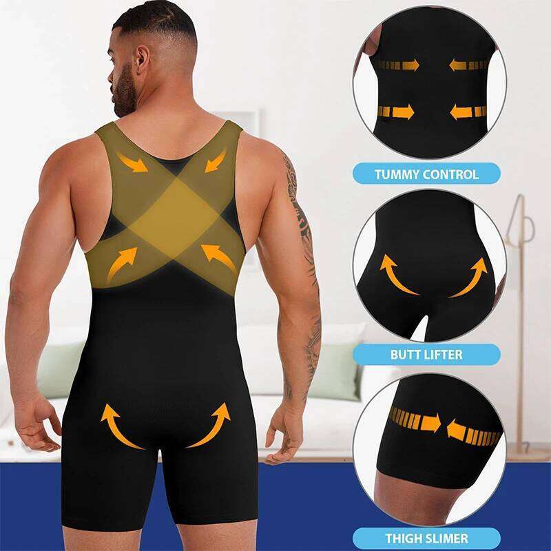 Men Full Body Shaper Sleeveless Slimming Vest Underwear Compression Seam-free Bodysuit Shapewear Tummy Control Faja Para Hombres 26Y0313