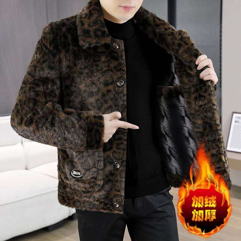 2025 Winter Leopard Print Mink Jacket for Men Fashion Thickened Warm Faux Fur Coat Casual Social Streetwear Jackets Z260313