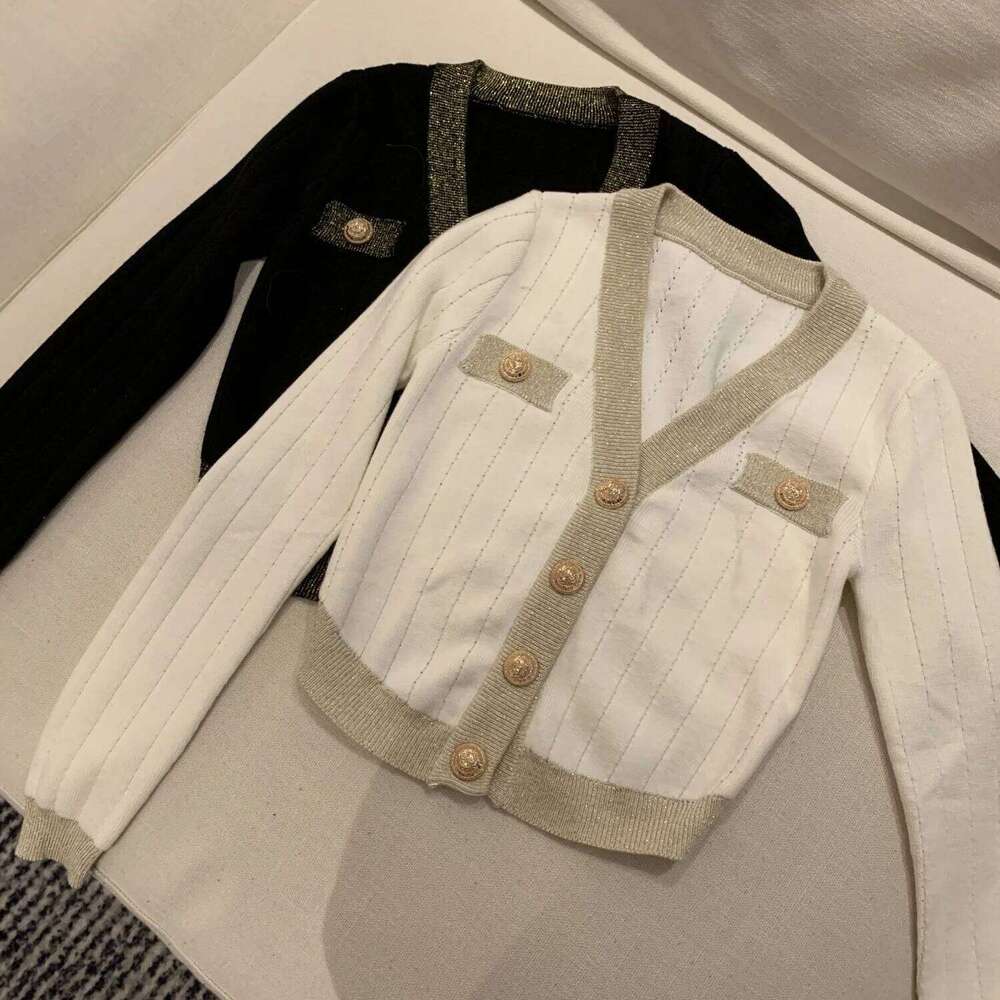 2024 Autumn Winter New Trend Buttons V-neck Long Sleeve Knitting Sweater Women Clothing Fashion Patchwork Cardigan Coat Top Tee Z260313